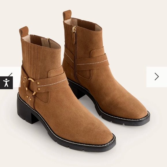 Boden Harness Biker Brown Suede Heeled Boots 8 (39) NWT - Picture 2 of 5